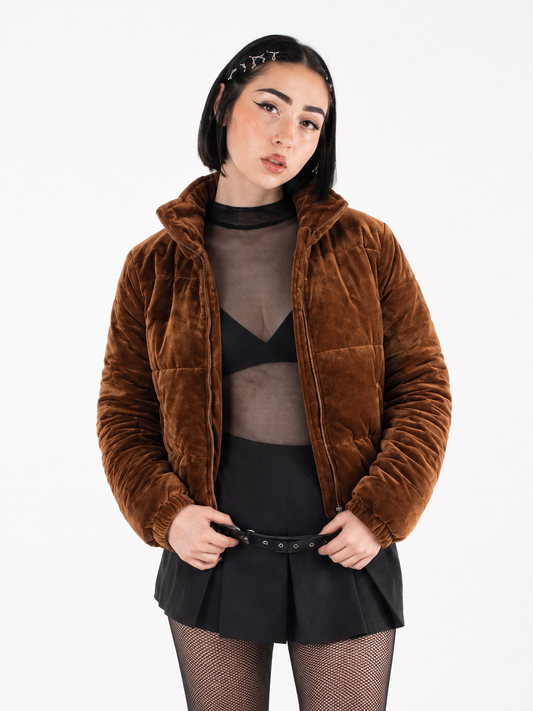 Chaqueta Puffer Cropped de Terciopelo