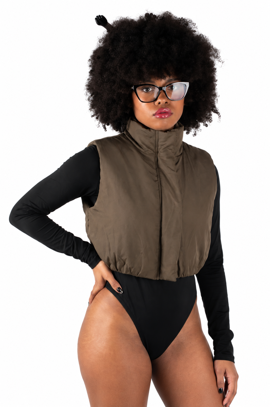 Chaleco Puffer Cropped con Cuello Alto