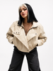 Chaqueta Cropped Efecto Cuero Oversize con Solapa Ancha