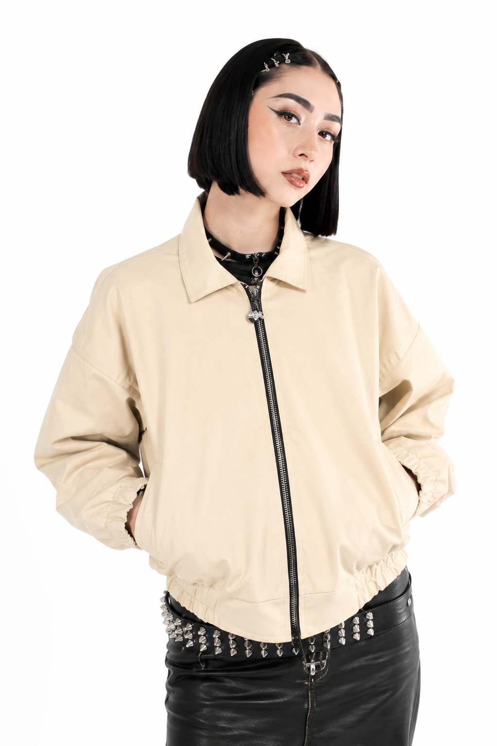 Chaqueta Bomber Cropped Efecto Cuero Oversize