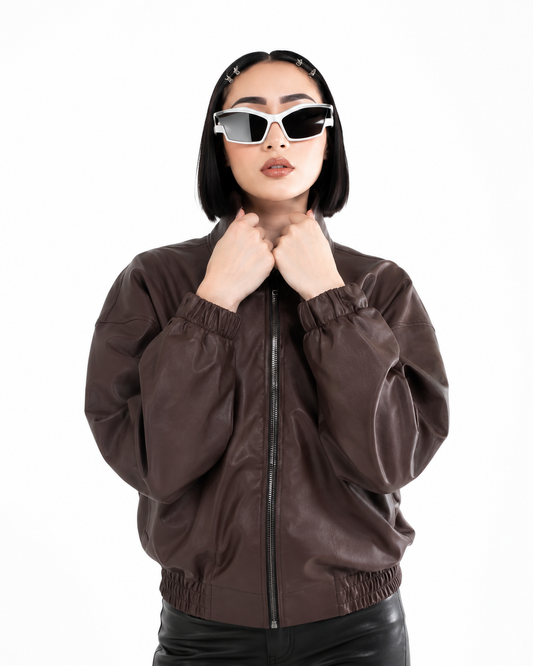 Chaqueta Bomber Cropped Efecto Cuero Oversize