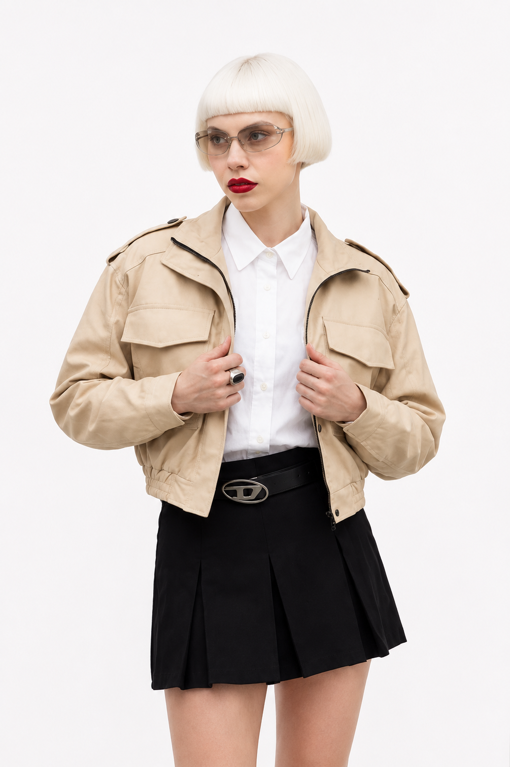 Chaqueta Efecto Cuero Aviador con Bolsillos