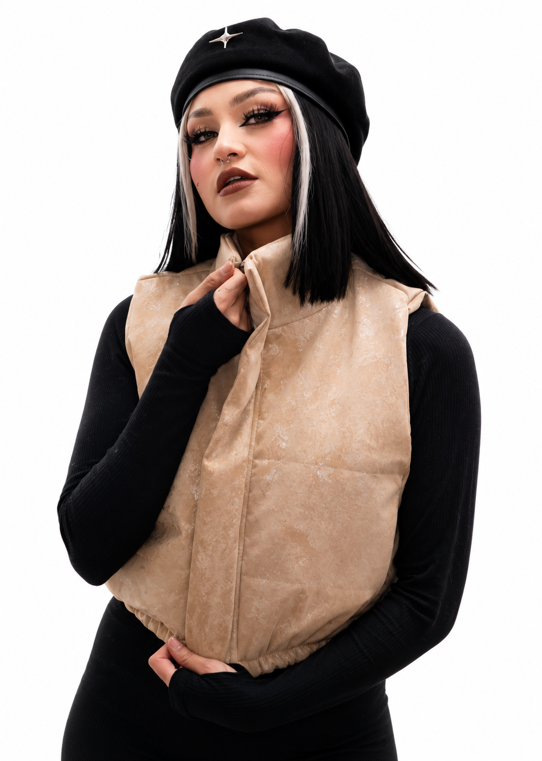Chaleco Cropped de Terciopelo con Cuello Alto