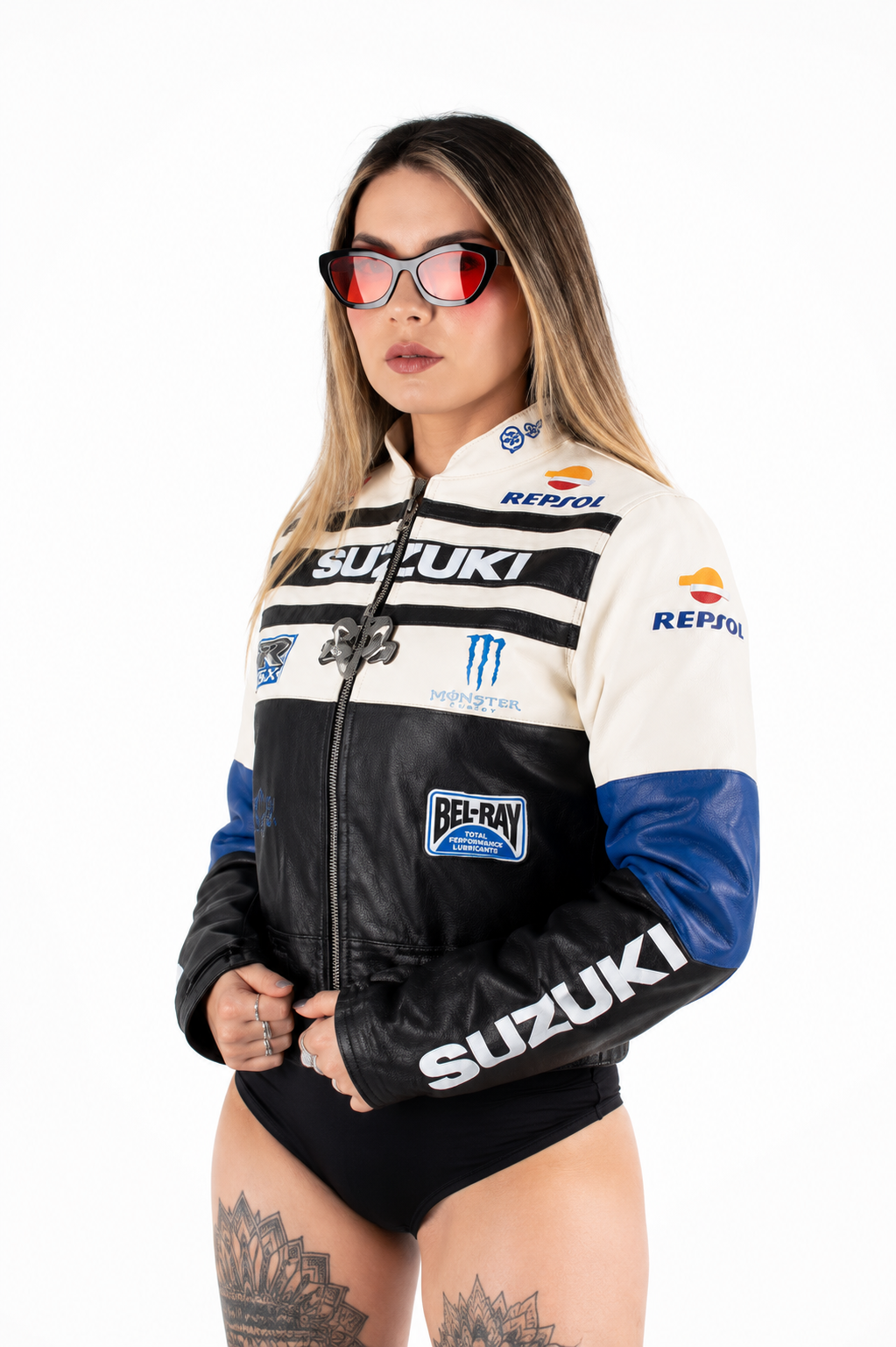 Chaqueta Bomber Racing Tricolor con Parches