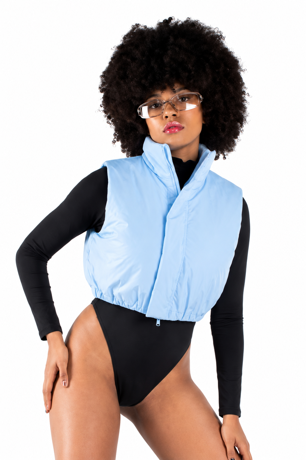 Chaleco Puffer Cropped con Cuello Alto
