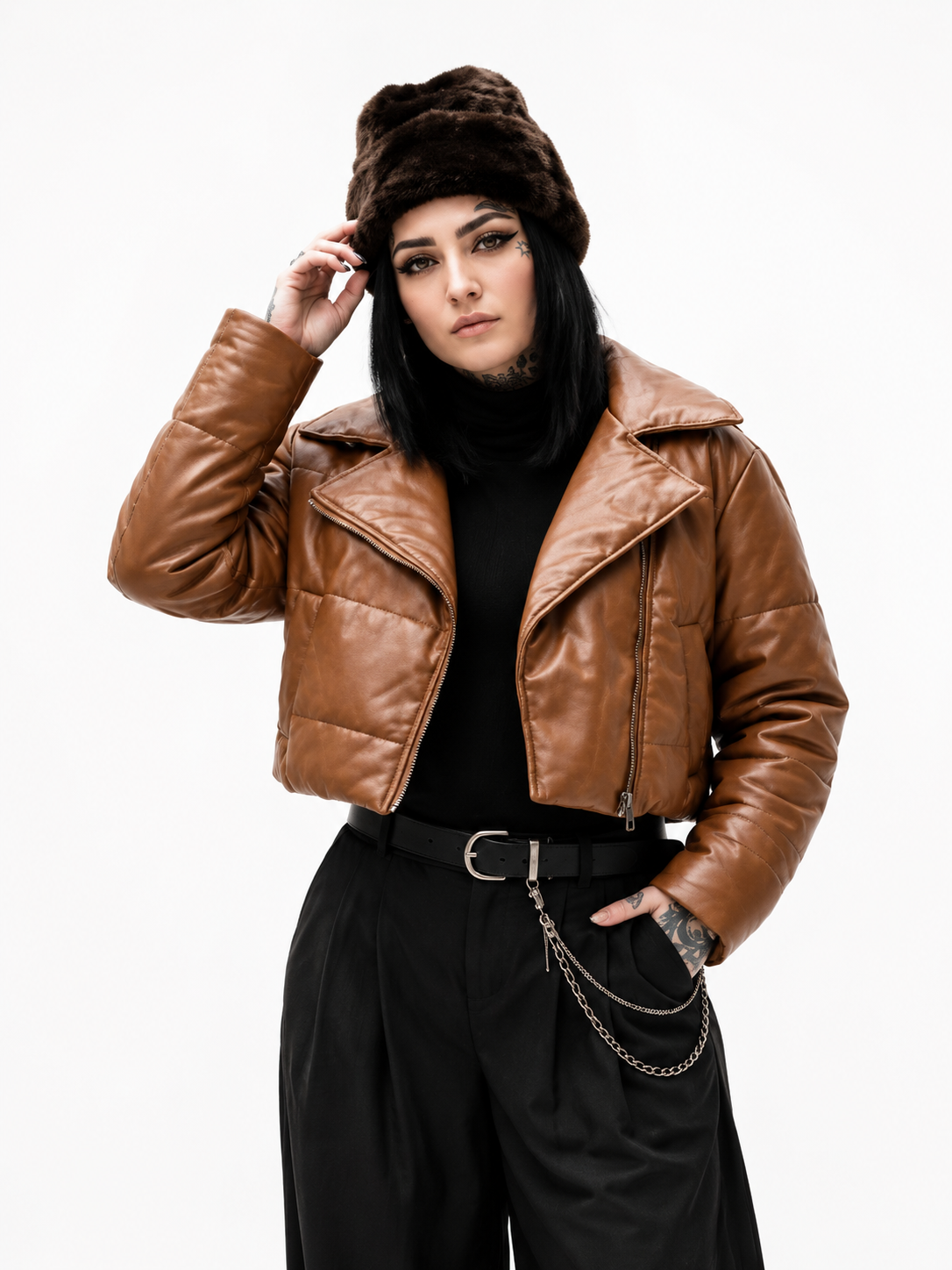 Chaqueta Puffer Cropped con Cuello Oversize