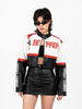 Chaqueta Bomber Cropped Racing con Parches Gráficos