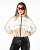 Chaqueta Cropped Tricolor con Franja Deportiva y Cuello Alto
