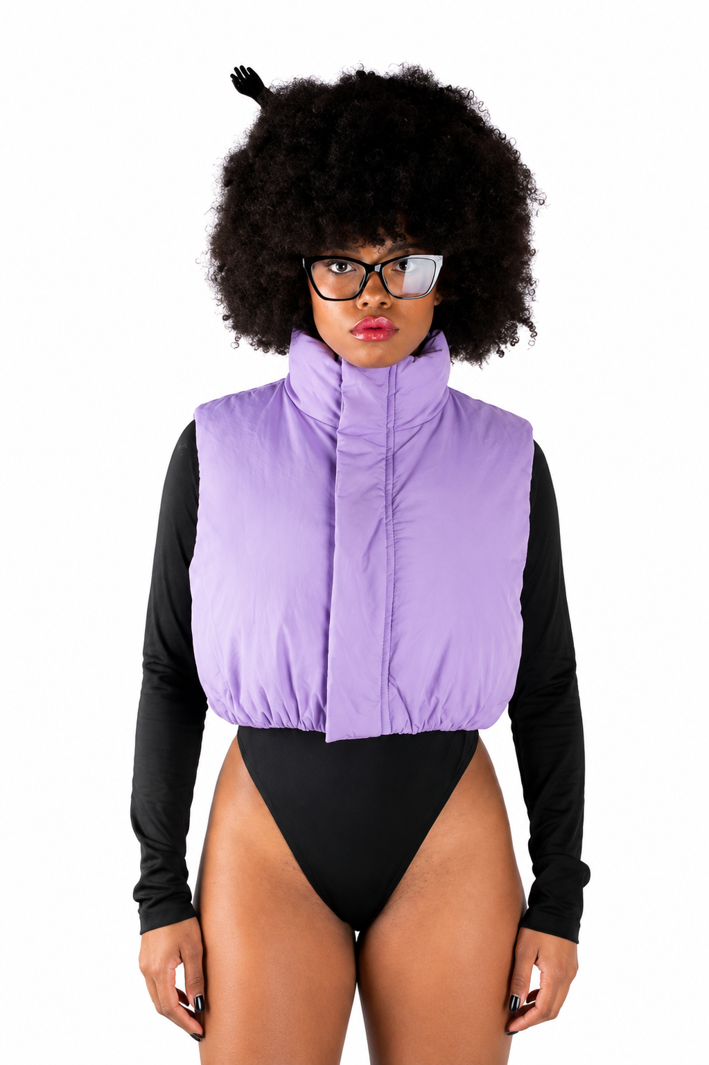 Chaleco Puffer Cropped con Cuello Alto