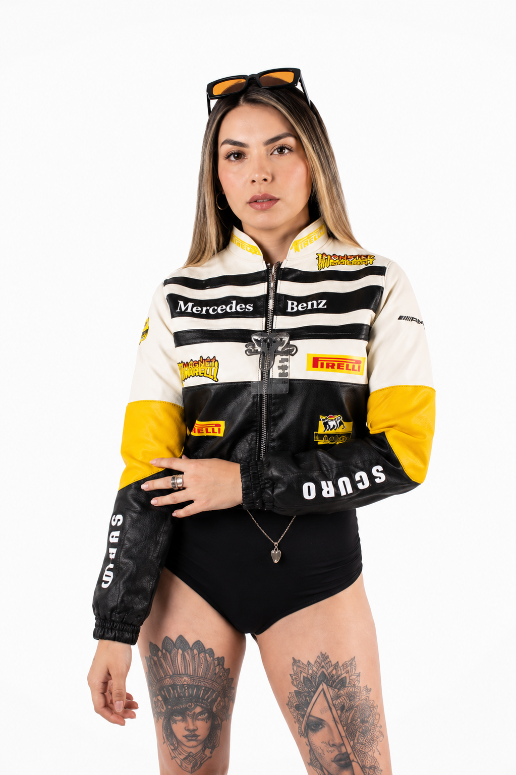 Chaqueta Bomber Racing Tricolor con Parches