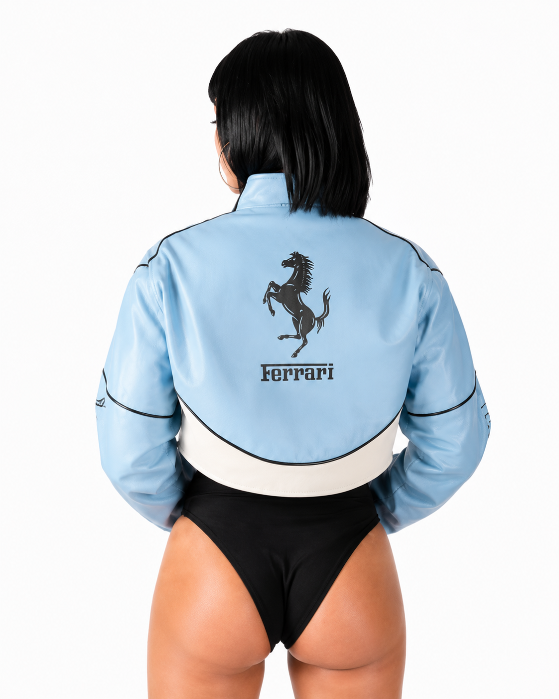 Chaqueta Bomber Cropped Racing Bicolor con Parches