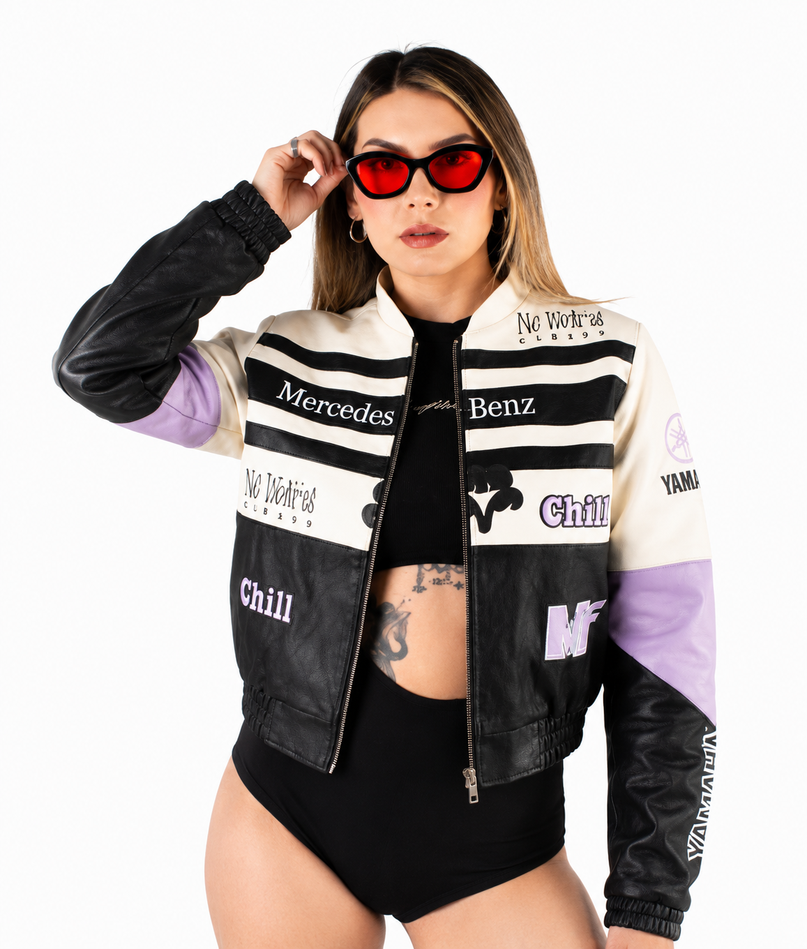 Chaqueta Bomber Racing Tricolor con Parches