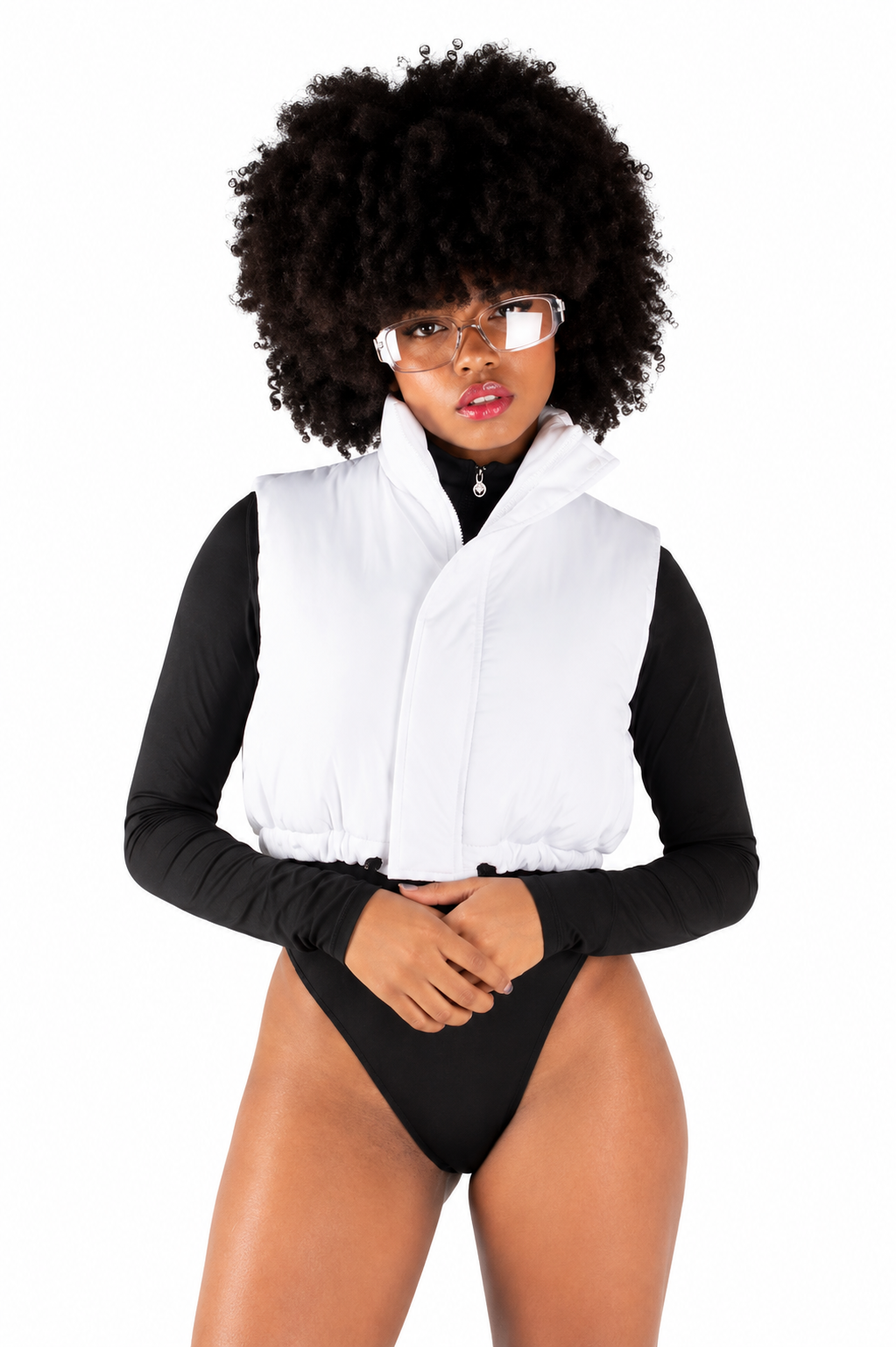 Chaleco Puffer Cropped con Cuello Alto