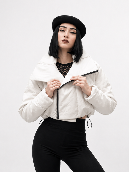 Chaqueta Puffer Cropped con Cuello Oversize