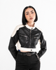 Chaqueta Cropped Efecto Cuero Bicolor con Bolsillos