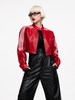 Chaqueta Cropped Efecto Cuero con Rayas Laterales